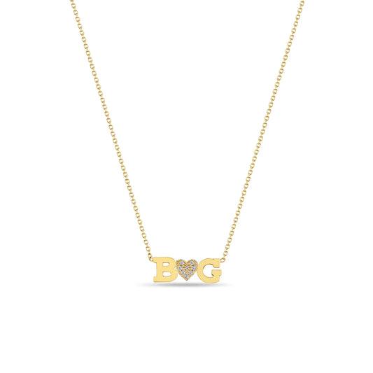 Double letter with diamond heart necklace