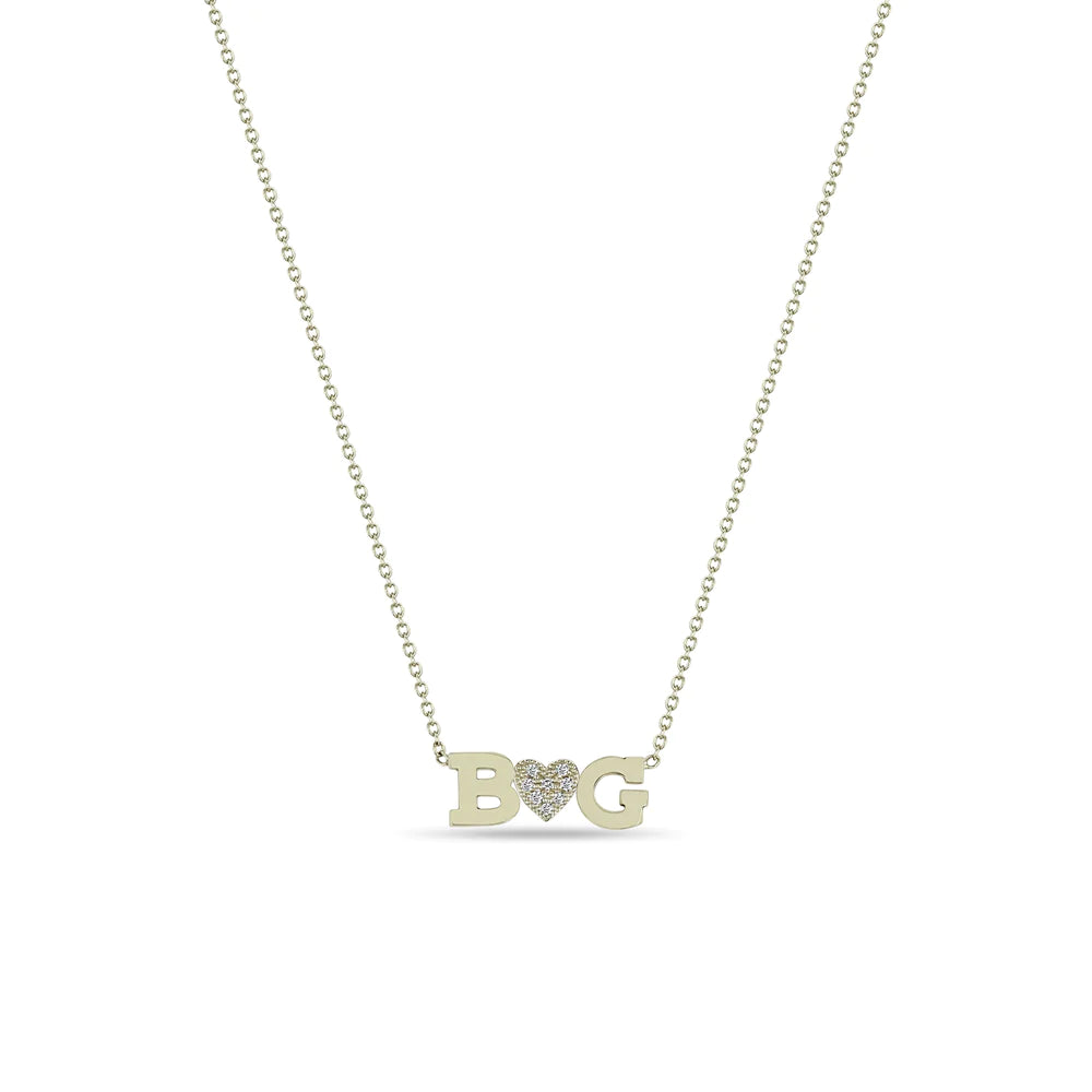 Double letter with diamond heart necklace