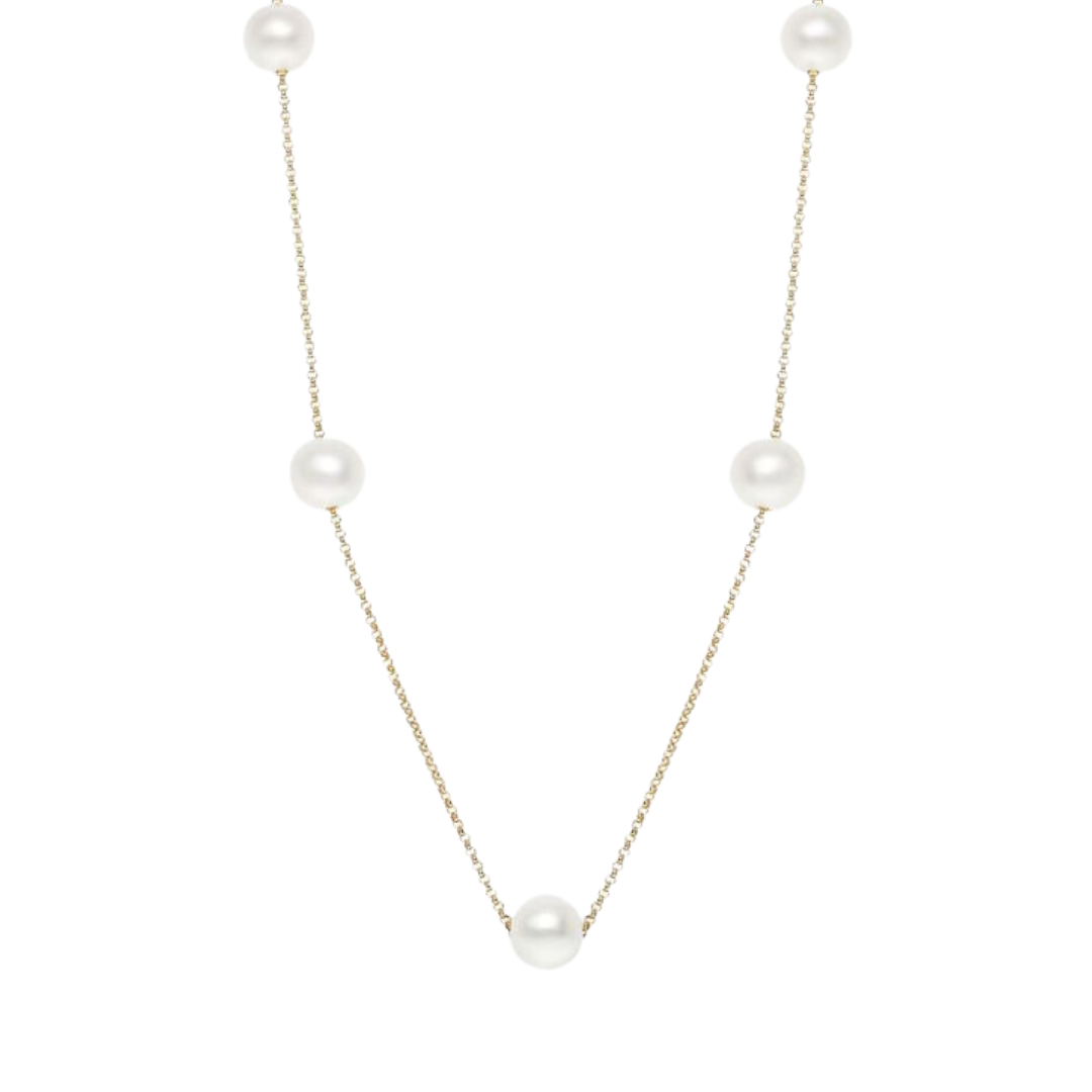 14K station pearl necklace