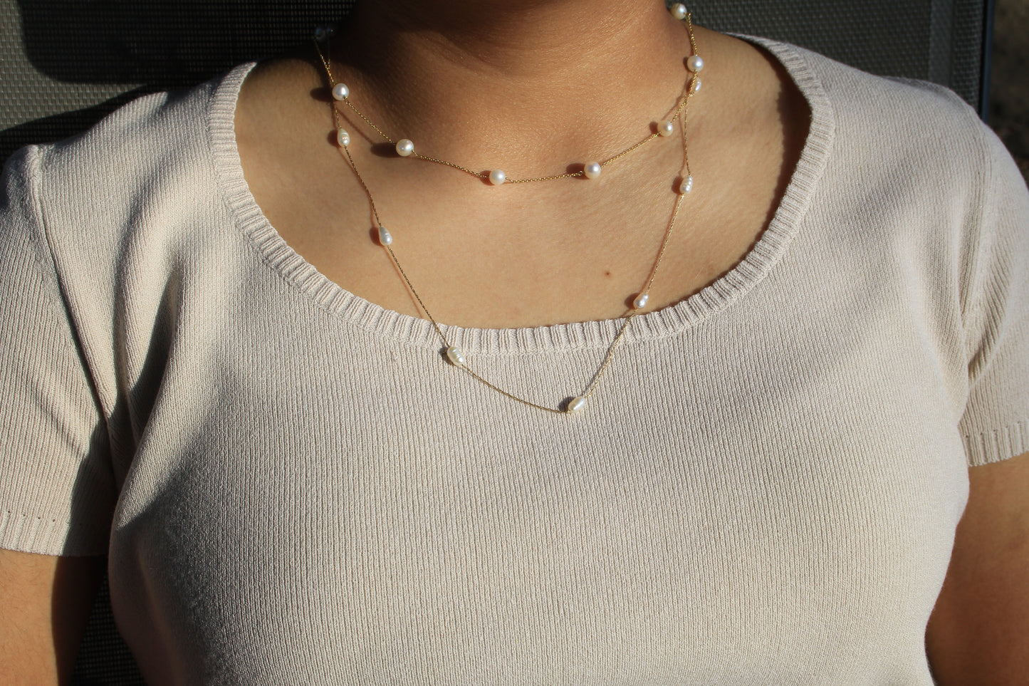 14K station pearl necklace