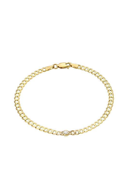 14K Bezel diamond curb bracelet